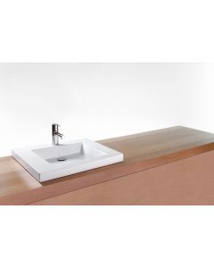 Wetstyle VCMS24-O-BN-MA Cube Collection 18" W X 24" L X 2" H Lavatory Sink, No Faucet Hole with Brushed Nickle Overflow in White Matte