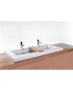 Wetstyle VCS48-O-PC-GA Cube Collection 22" W X 48" L X 2 " H Above-Counter Lavatory Sink, No Faucet Hole with Polished Chrome Overflow in White True High Gloss