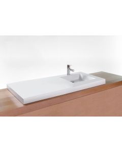Wetstyle VCS48R-O-BN-GA Cube Collection 22" W X 48" L X 2" H, Lavatory Sink,No Faucet Hole with Brushed Nickel Overflow in White True High Gloss