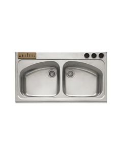  Franke VNX720S 48" W X 29" D X 9" H Stainless Steel Double Bowl Drop-In Kitchen Sink with Straight Front, Wooden Knife Block, & 3 Utensil Cups (Knife Set Not Included)