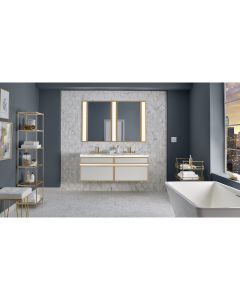 Robern VP12H2D21F11S82 Profiles Framed Vanity, 12" H X 15" W X 21" D, Tinted Gray Mirror, Matte Gold Frame, Full Drawer, Selectable Night Light, 2700K/4000K Temperature
