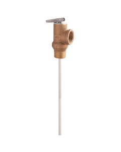 Watts 0066110, LF100XL8, 150-210, 0.75" Lead Free Self Closing Temperature And Pressure Relief Valve, 150 psi, 210 degree F, Test Lever, 8 In Extension Thermostat