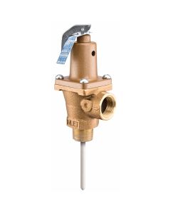 Watts 0153614, 40L-150210, 0.75" Bronze Automatic Reseating Temperature And Pressure Relief Valve, 150 psi, 210 degree F, Test Lever, Short Thermostat