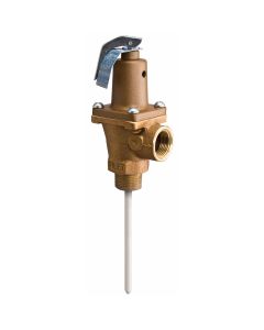 Watts 0121421, LF40XL-8, 150210, 0.75" Lead Free Automatic Reseating Temp And Pressure Relief Valve, 150 psi, 210 degree F, Test Lever, 8 In Extension Thermostat