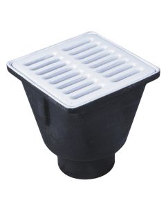 Watts 8185065 FS-713 Floor Sink, 3" Pipe, No Hub, 8" Square, 6" Deep Porcelain Enamel Coated Cast Iron Grate, Dome Bottom Strainer, No Hub