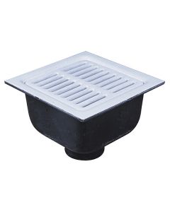 Watts FS-733, Floor Sink, 3" Pipe, No Hub, 12" Square , 6" Deep Porcelain Enamel Coated Cast Iron Grate, Dome Bottom Strainer, No Hub
