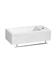 Whitehaus WH1-114RTB Isabella 20" L X 10" W X 5" H Wall Mounted Single Right Side Hole Small Sink with Chrome Towel Bar and Center Drain in White