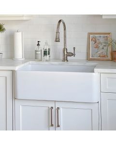 Whitehaus WH3018-WHITE 30" L X 18" W X 10" H Undermount Rectangular Reversible Single Bowl Fireclay Kitchen Sink with Plain Front Apron in White