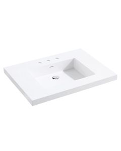 Madeli XTU1815-30-130-WH X-Stone 30" W X 19" D X 2" H Solid Surface Rectangular Widespread Vanity Top and Sink with Overflow in Glossy White (Vanity Base Sold Separately)
