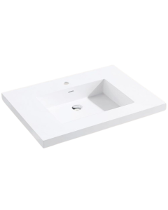 Madeli XTU2220-30-100-WH X-Stone 30" Width Solid Surface Rectangular Top/Basin with Overflow in White