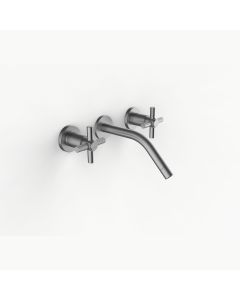 Davinci ZEN-REM-150-SN Gotham Three Hole Wall Mounted Lavatory Faucet with 45 Degree Angled Spout with Cross Handles in Satin Nickel 