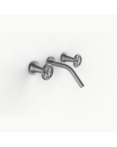 Davinci ZEN-STV-150-SN Gotham Three Hole Wall Mounted Lavatory Faucet with 45 Degree Angled Spout with Street Valve Wheel Handles in Satin Nickel 