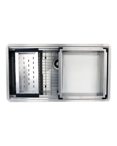 Nantucket Sinks ZR-PS-3620-16 Pro Series 36" X 16" Prep Station Single Bowl Undermount Stainless Steel Kitchen Sink with Accessories