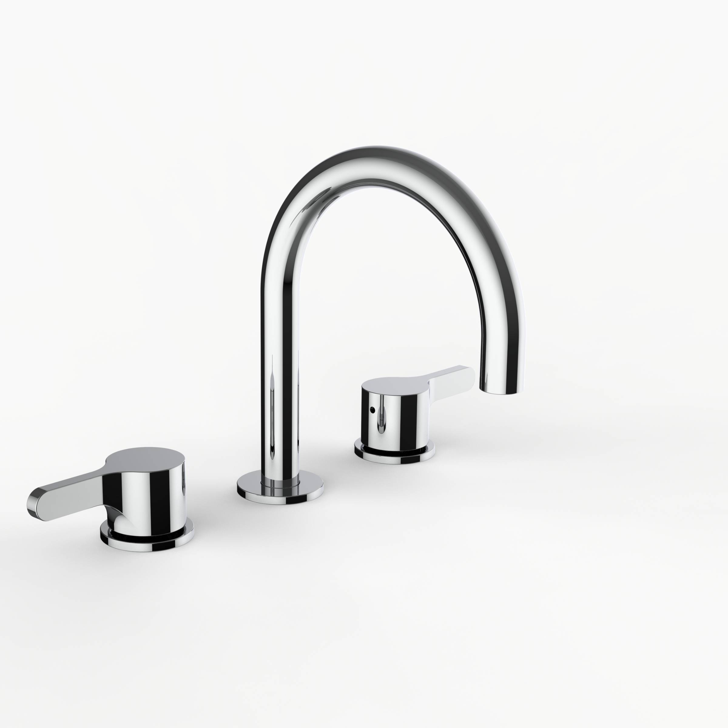 Davinci D01-56-100PC 8CC Program 1.0 Deck Mounted Three Hole Lavatory Faucet with Gooseneck Spout with Lever Handles in Polished Chrome