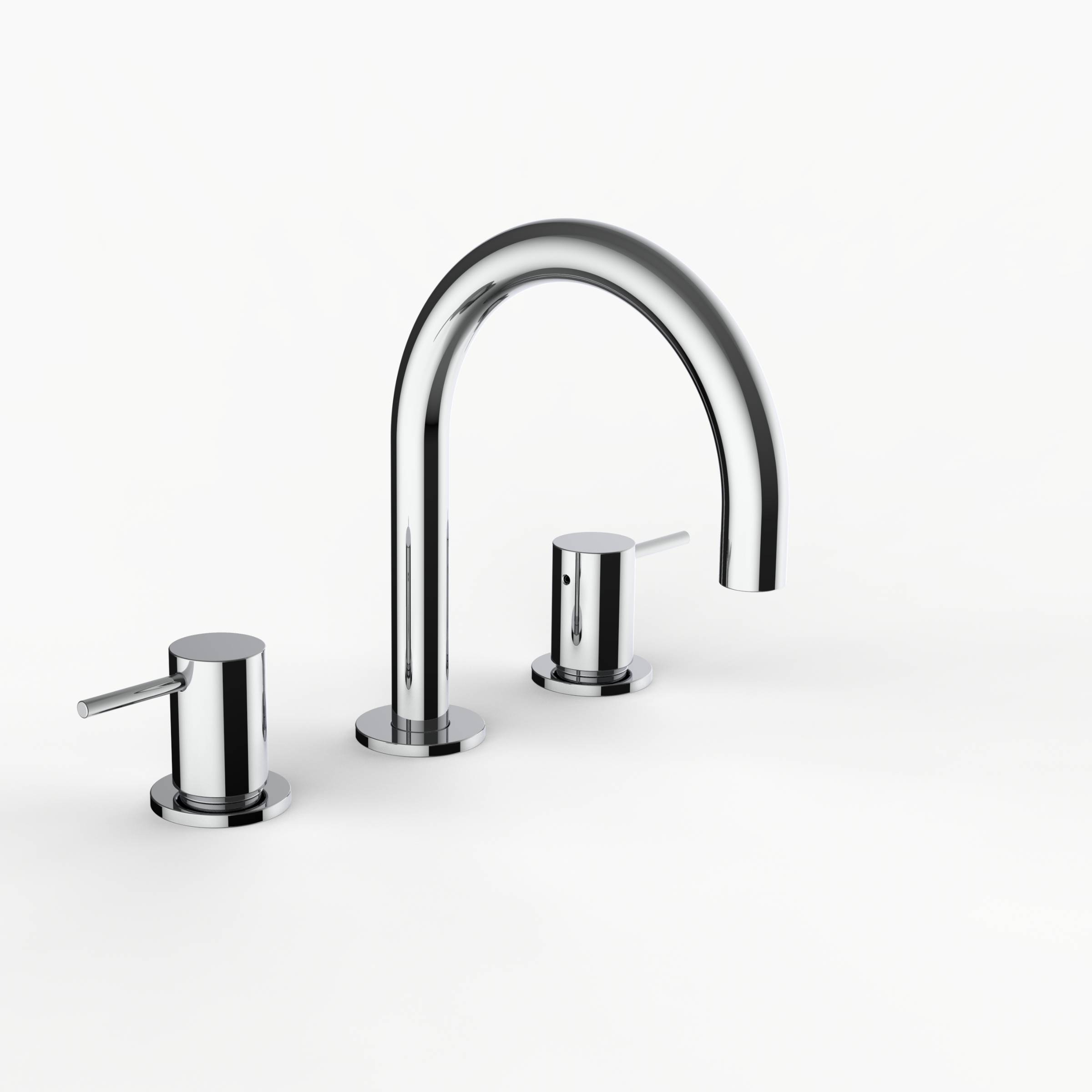 Davinci D01-H01-100-PC Program 1.0 Deck Mounted Three Hole Lavatory Faucet with Gooseneck Spout with Lever Handles in Polished Chrome