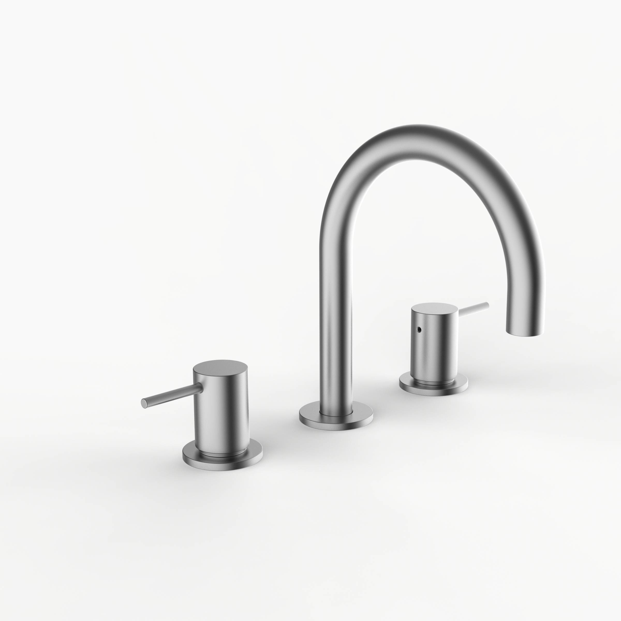 Davinci D01-H01-100-SN Program 1.0 Deck Mounted Three Hole Lavatory Faucet with Gooseneck Spout with Lever Handles in Satin Nickel 