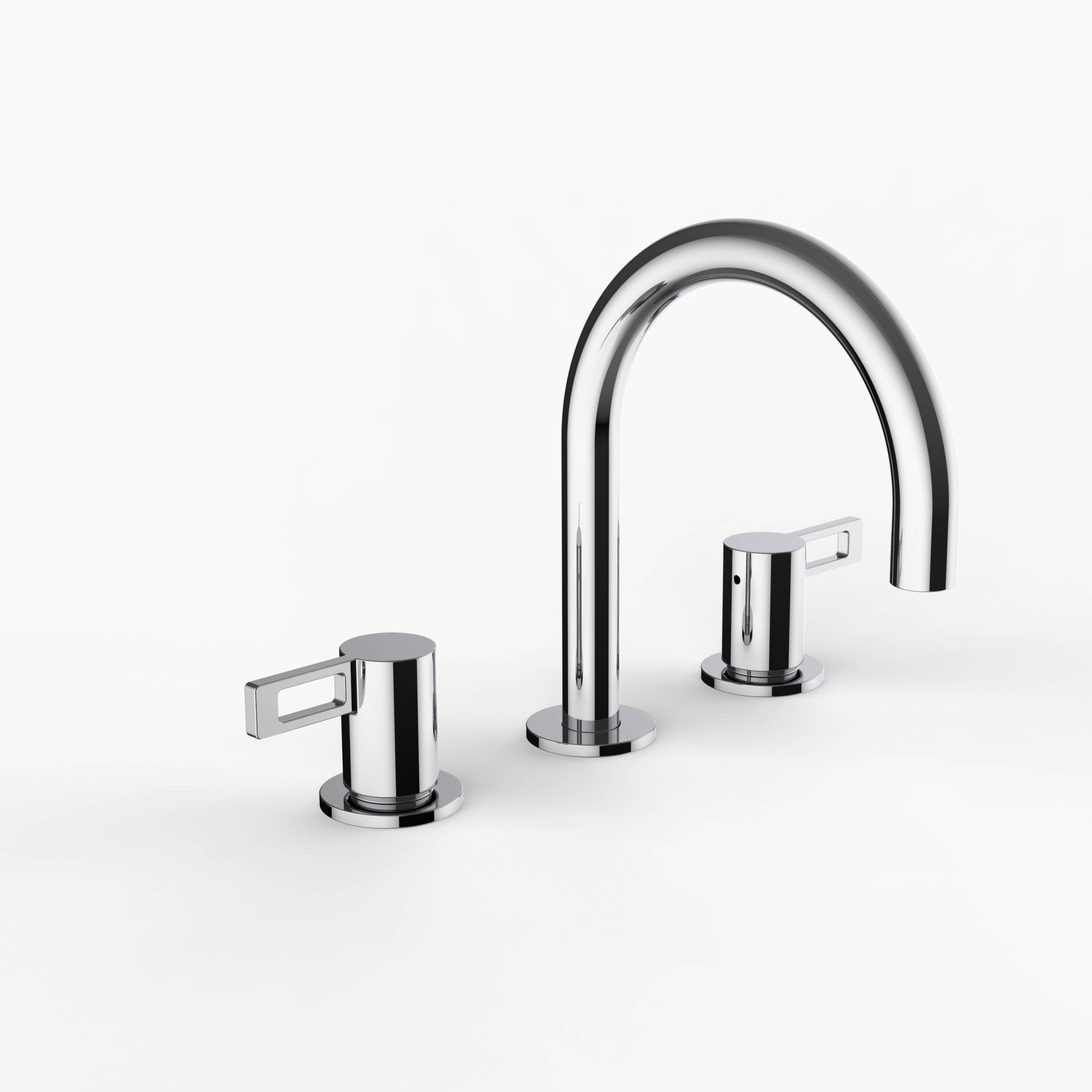 Davinci D01-H04-100-PC Program 1.0 Deck Mounted Three Hole Lavatory Faucet with Gooseneck Spout with Lever Handles in Polished Chrome