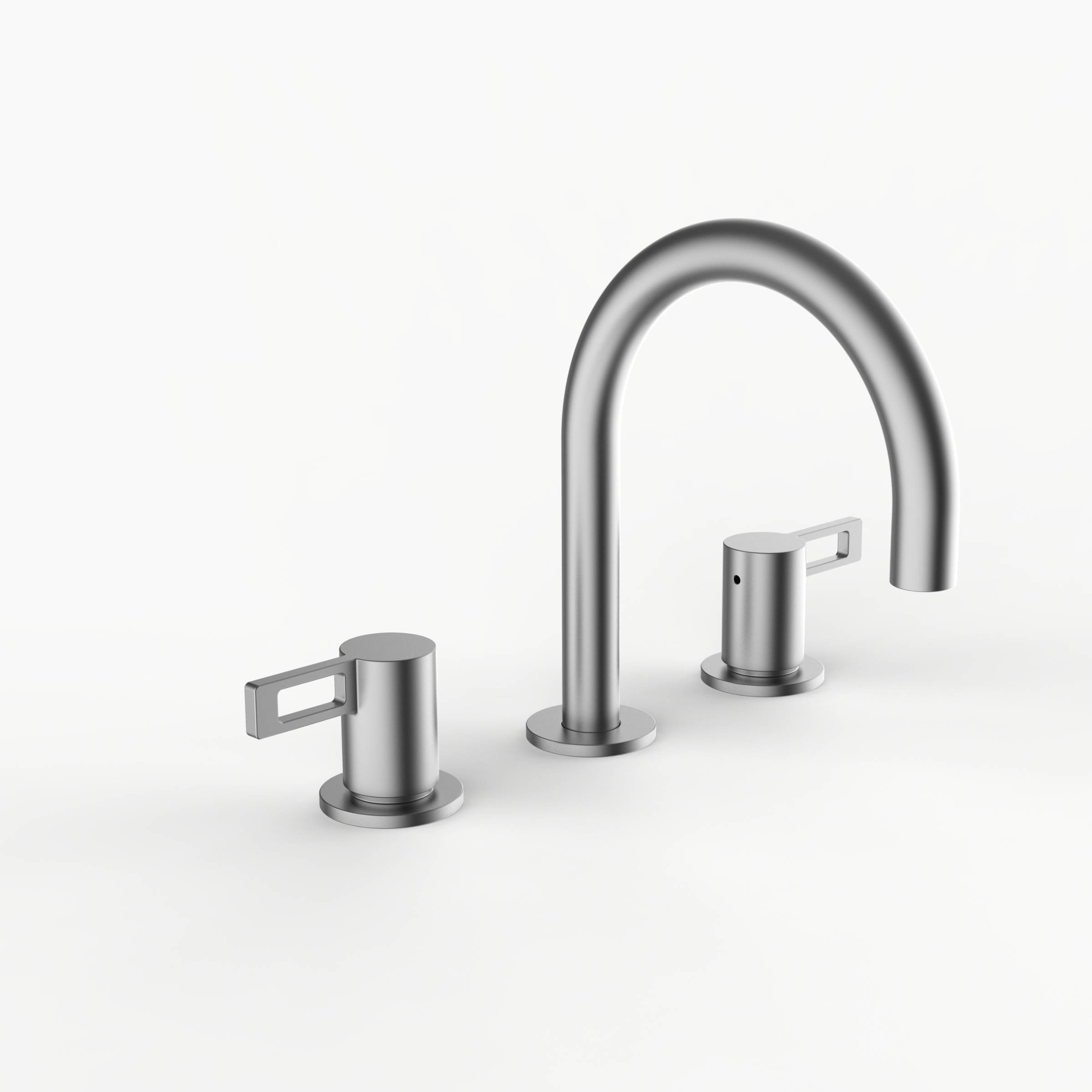 Davinci D01-H04-100-SN Program 1.0 Deck Mounted Three Hole Lavatory Faucet with Gooseneck Spout with Lever Handles in Satin Nickel 
