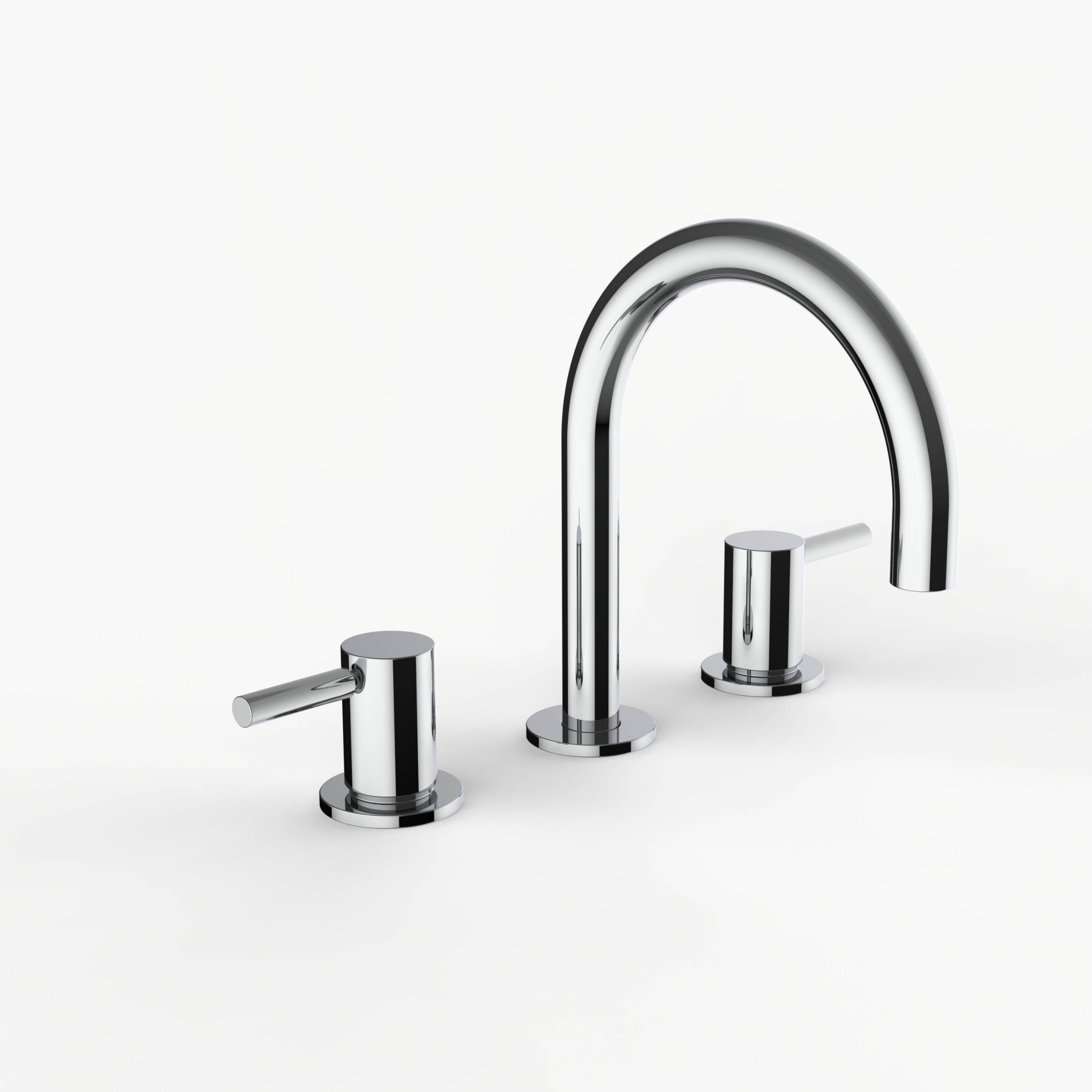 Davinci D01-H05-100-PC Program 1.0 Deck Mounted Three Hole Lavatory Faucet with Gooseneck Spout with Lever Handles in Polished Chrome
