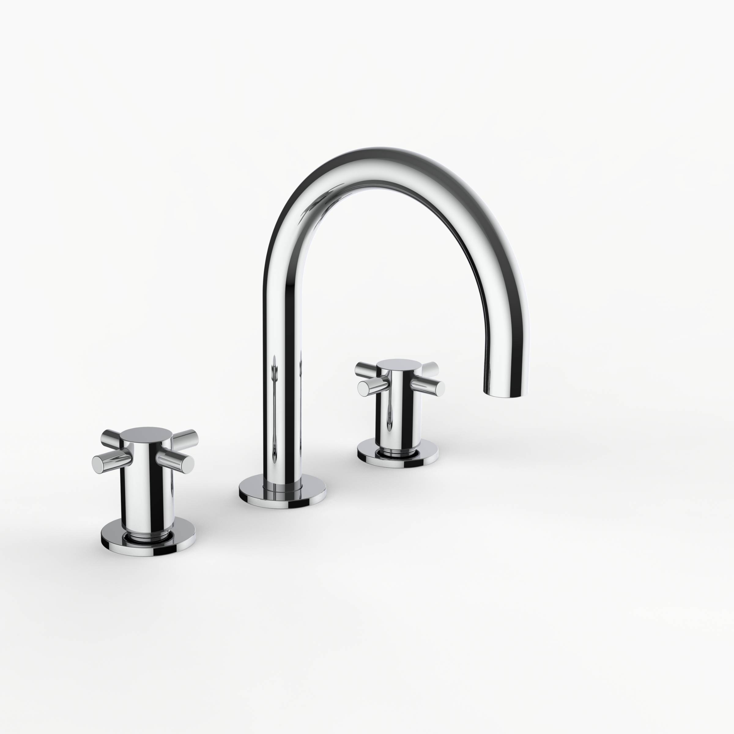 Davinci D01-H06-100-PC Program 1.0 Deck Mounted Three Hole Lavatory Faucet with Gooseneck Spout with Cross Handles in Polished Chrome
