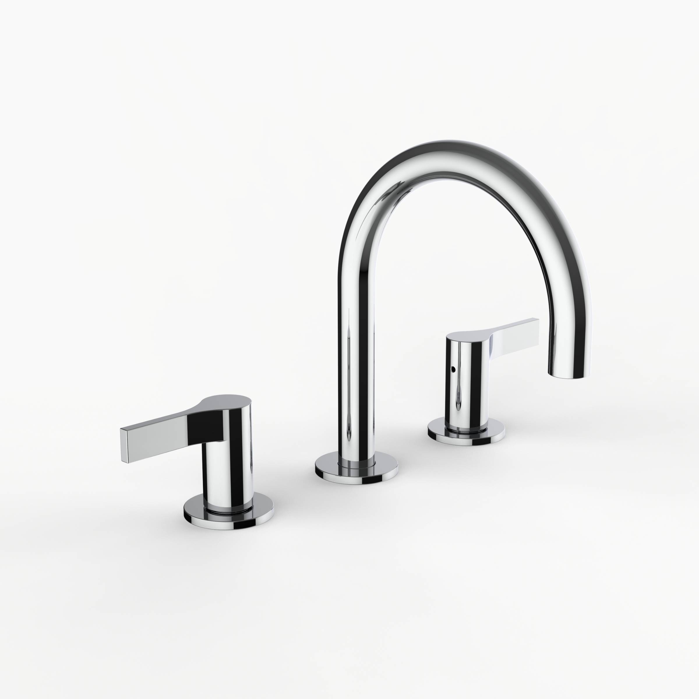 Davinci D01-H08-100-PC Program 1.0 Deck Mounted Three Hole Lavatory Faucet with Gooseneck Spout with Lever Handles in Polished Chrome
