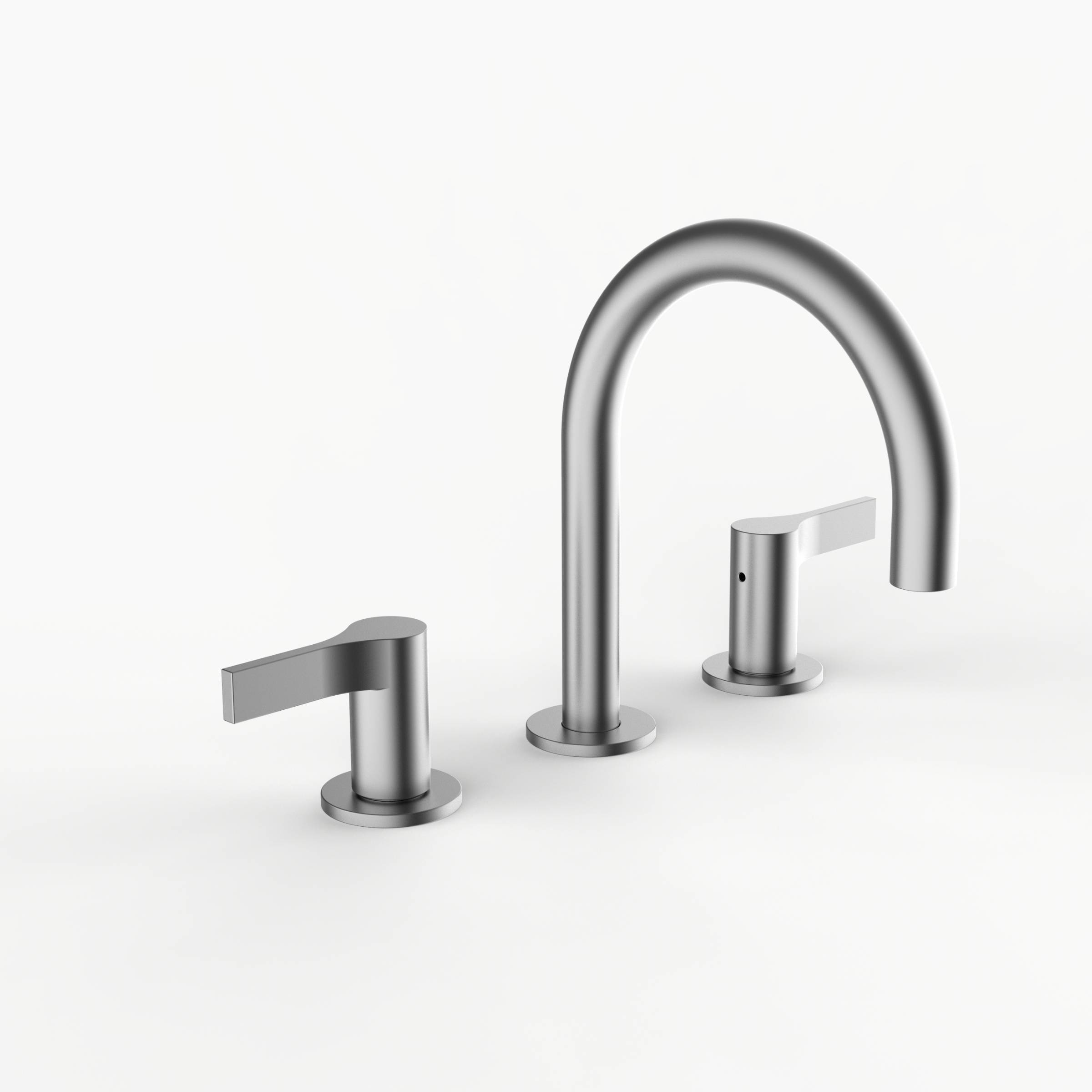 Davinci D01-H08-100-SN Program 1.0 Deck Mounted Three Hole Lavatory Faucet with Gooseneck Spout with Lever Handles in Satin Nickel 