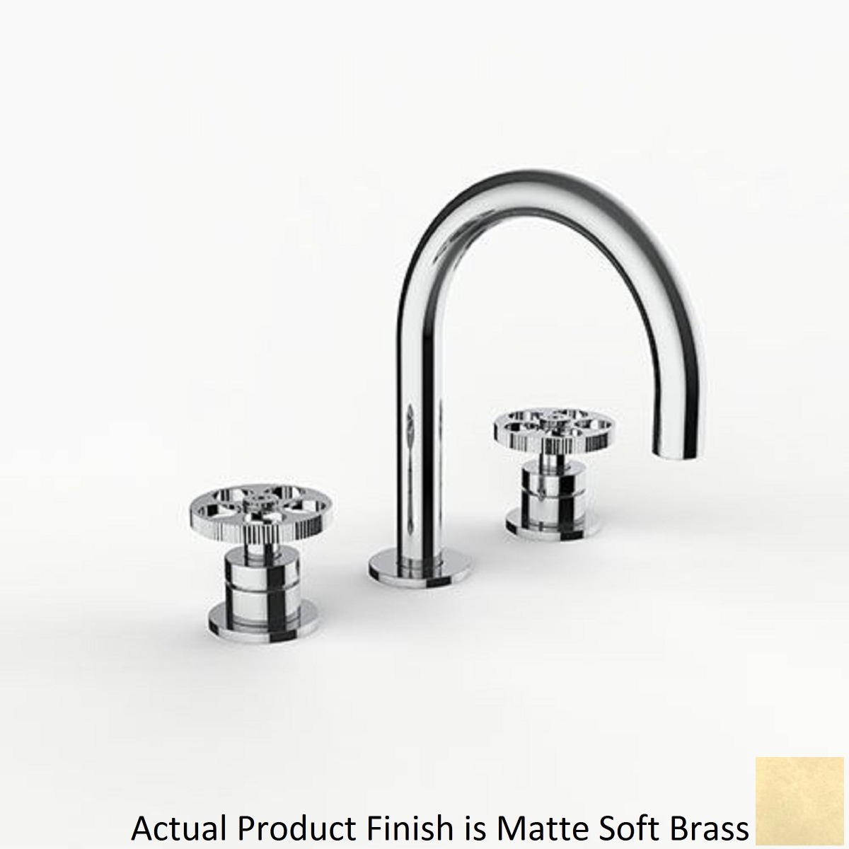 Davinci D01-H14-100-G-MSB Program 1.1 Deck Mounted, Three Hole Lavatory Faucet with Arc Spout with 16Mm Stem Handles On Groove Base in Matte Soft Brass