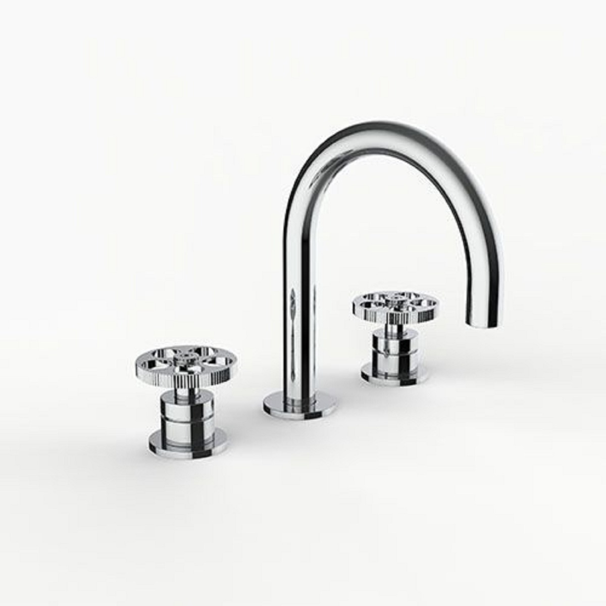 Davinci D01-H14-100-G-PC Program 1.1 Deck Mounted, Three Hole Lavatory Faucet with Arc Spout with 16Mm Stem Handles On Groove Base in Polished Chrome