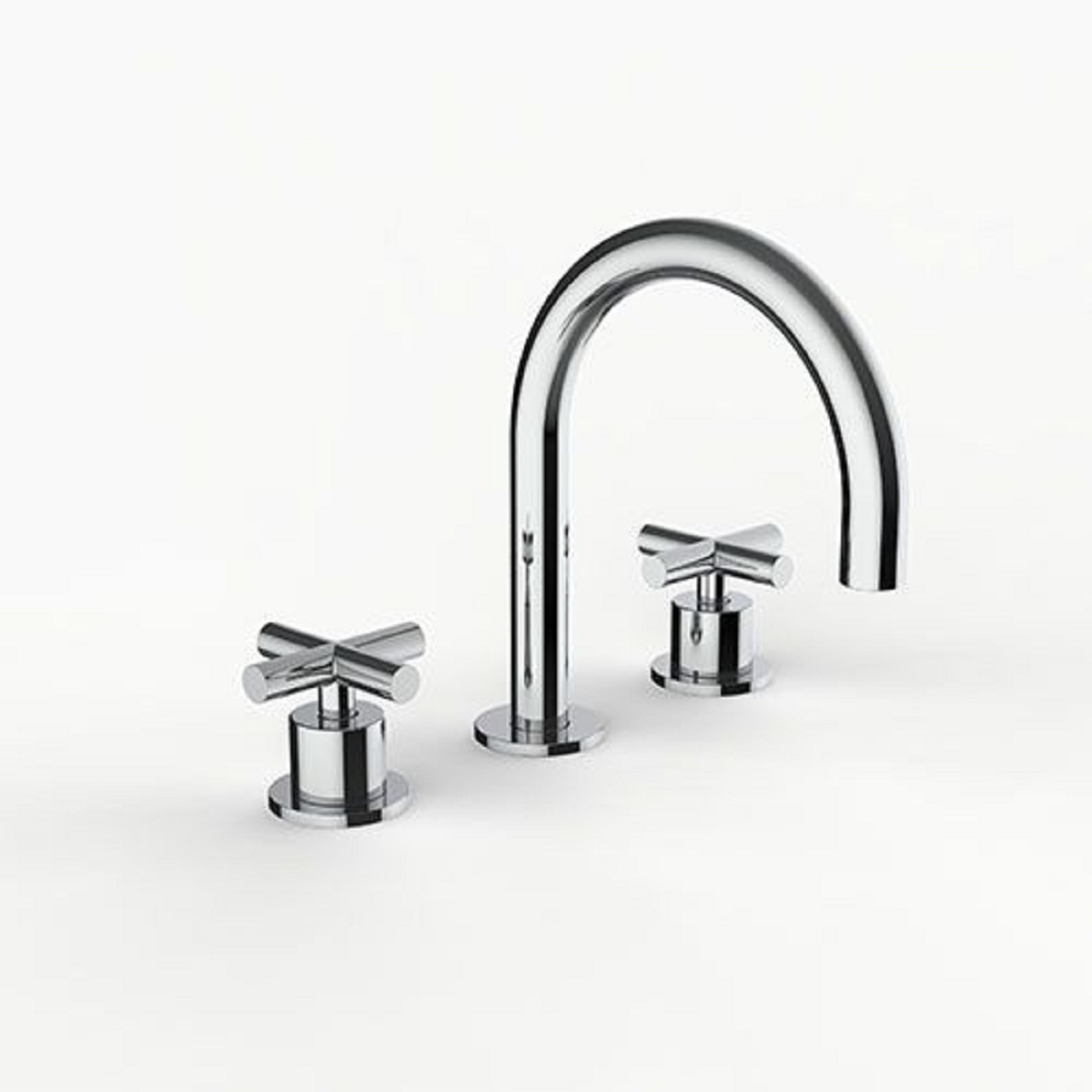 Davinci D01-H19-100-PC Program 1.1 Deck Mounted, Three Hole Lavatory Faucet with Arc Spout and Tara Cross Handles with Flange in Polished Chrome