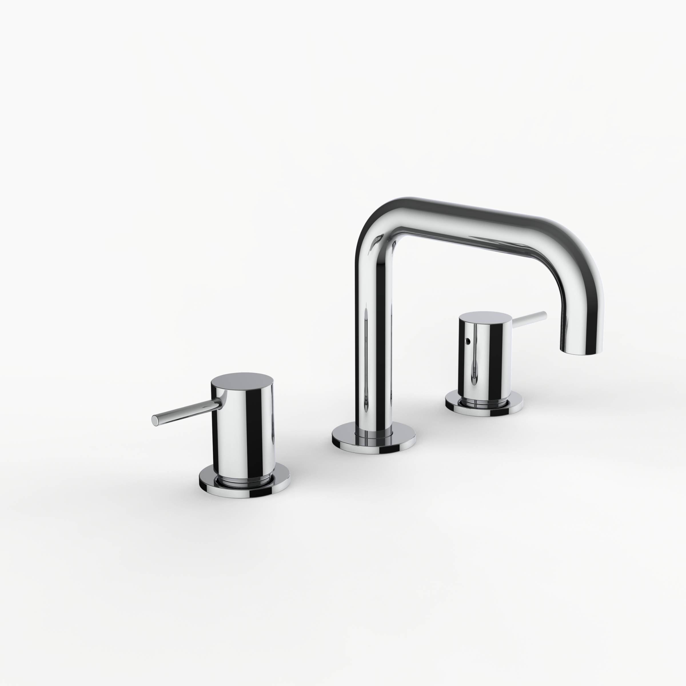 Davinci D02-H01-100-PC Program 1.0 Deck Mounted Three Hole Lavatory Faucet with 90 Degree Spout with Lever Handles in Polished Chrome