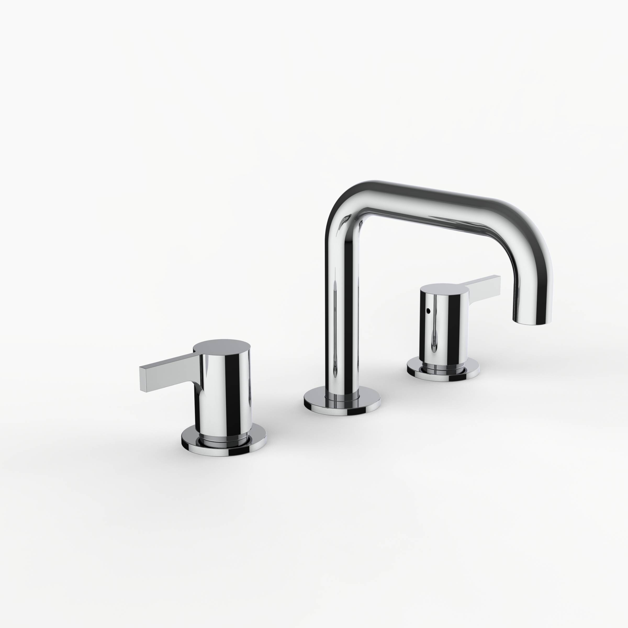 Davinci D02-H02-100-PC Program 1.0 Deck Mounted Three Hole Lavatory Faucet with 90 Degree Spout with Lever Handles in Polished Chrome