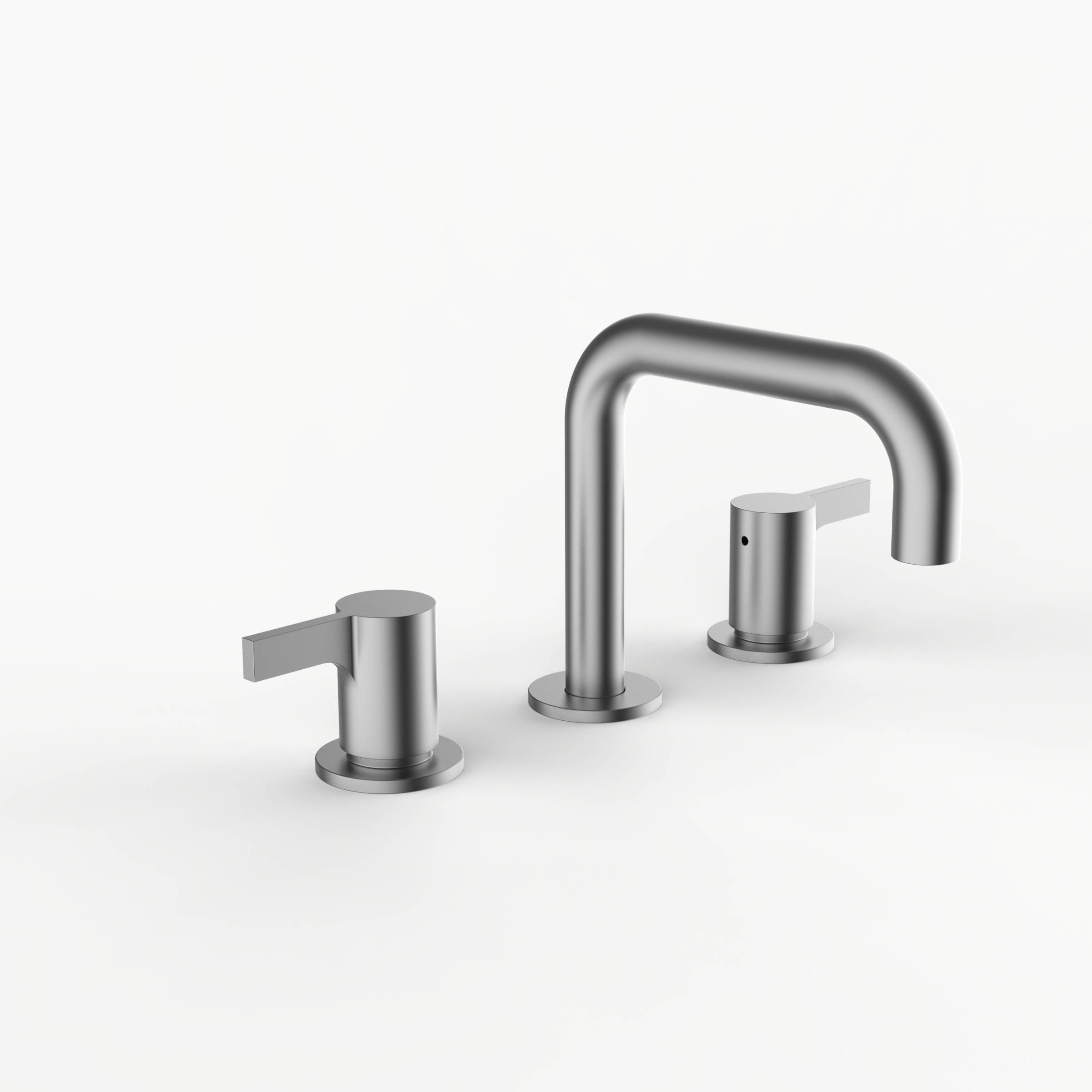 Davinci D02-H02-100-SN Program 1.0 Deck Mounted Three Hole Lavatory Faucet with 90 Degree Spout with Lever Handles in Satin Nickel 