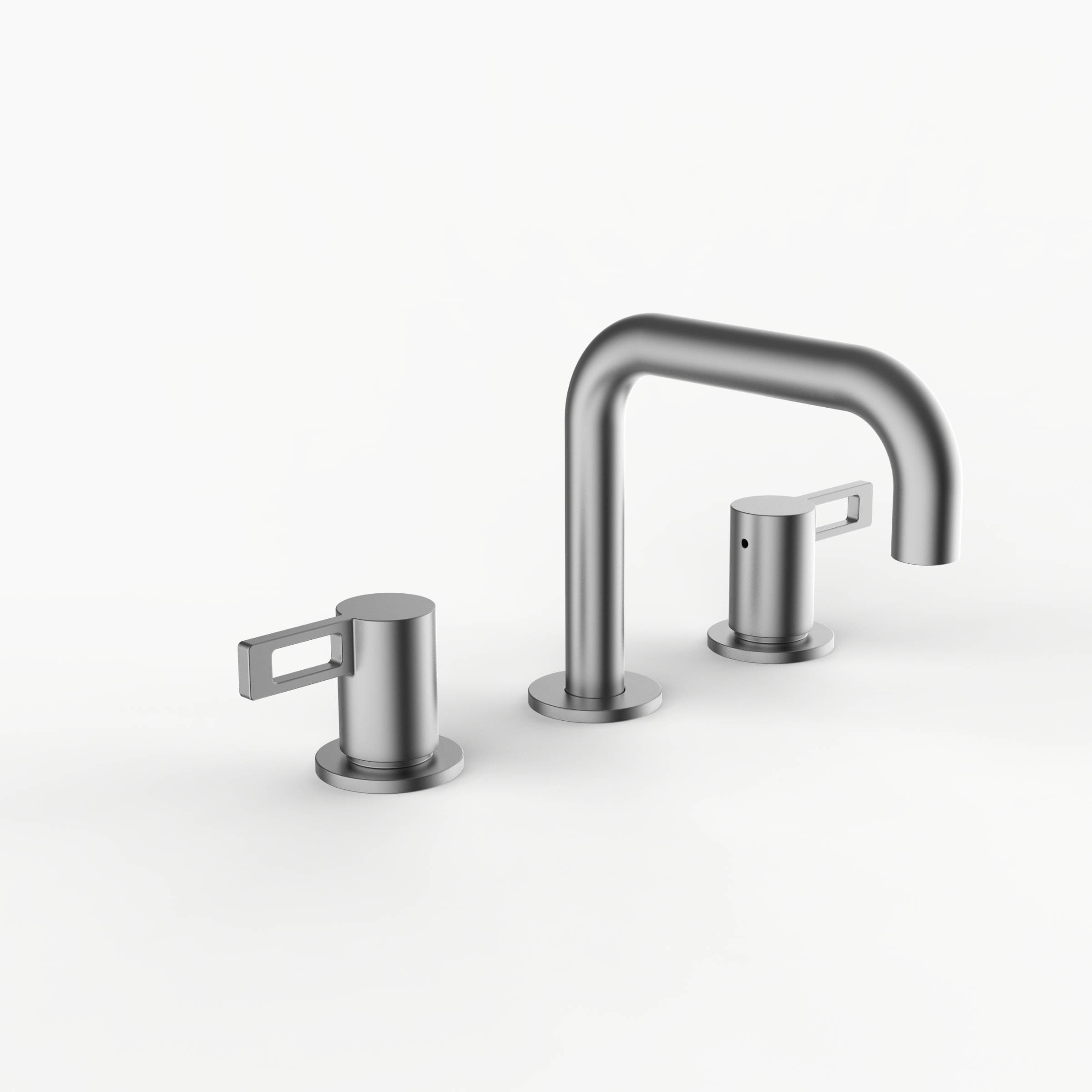 Davinci D02-H04-100-SN Program 1.0 Deck Mounted Three Hole Lavatory Faucet with 90 Degree Spout with Lever Handles in Satin Nickel 