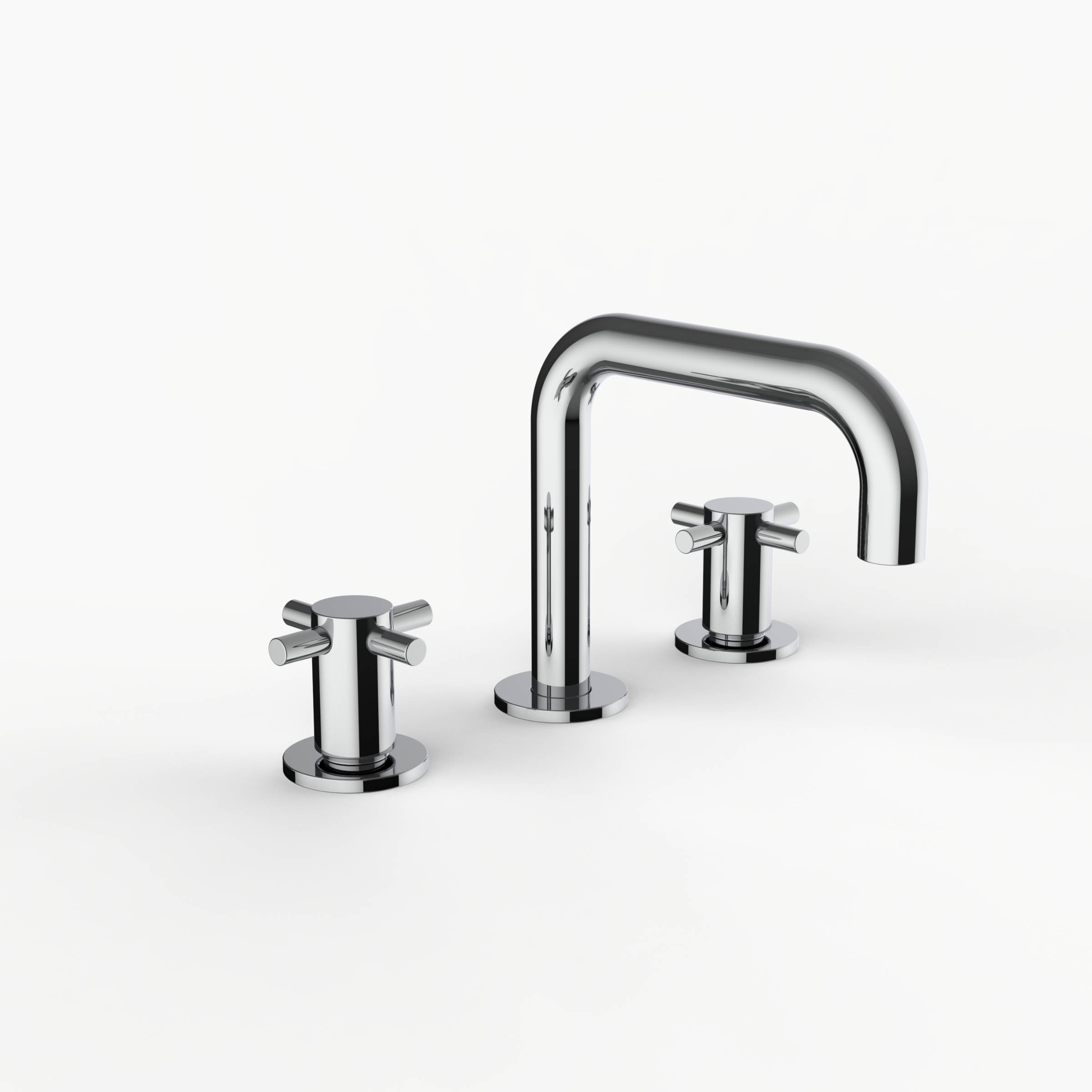 Davinci D02-H06-100-PC Program 1.0 Deck Mounted Three Hole Lavatory Faucet with 90 Degree Spout with Cross Handles in Polished Chrome
