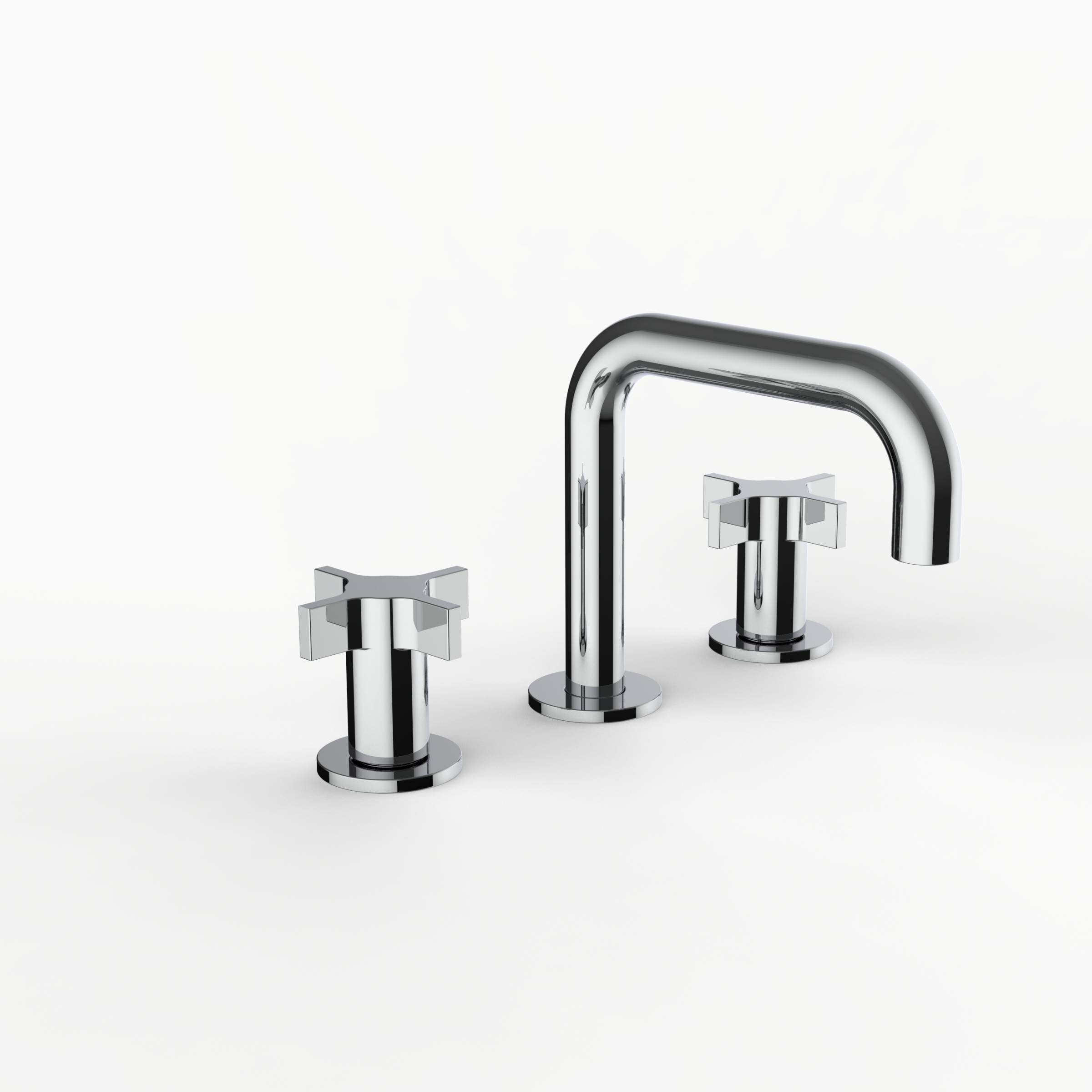 Davinci D02-H07-100-PC Program 1.0 Deck Mounted Three Hole Lavatory Faucet with 90 Degree Spout with Cross Handles in Polished Chrome