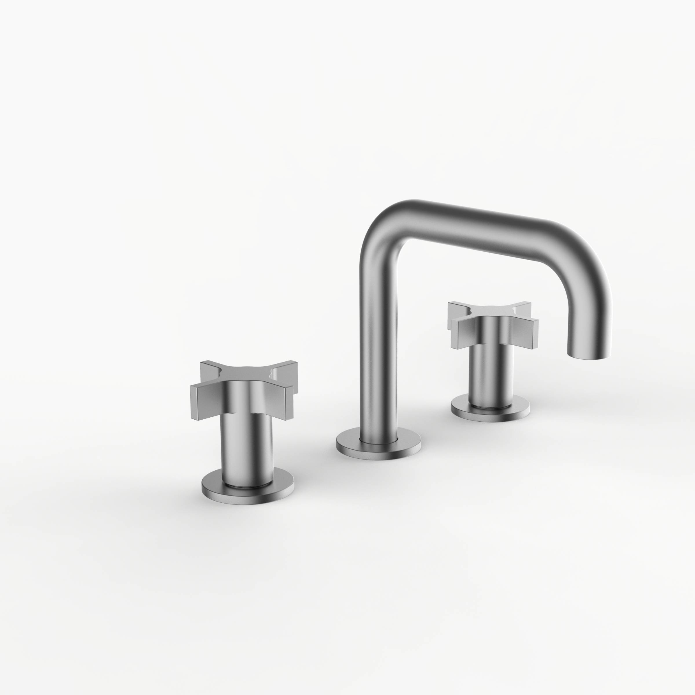 Davinci D02-H07-100-SN Program 1.0 Deck Mounted Three Hole Lavatory Faucet with 90 Degree Spout with Cross Handles in Satin Nickel 