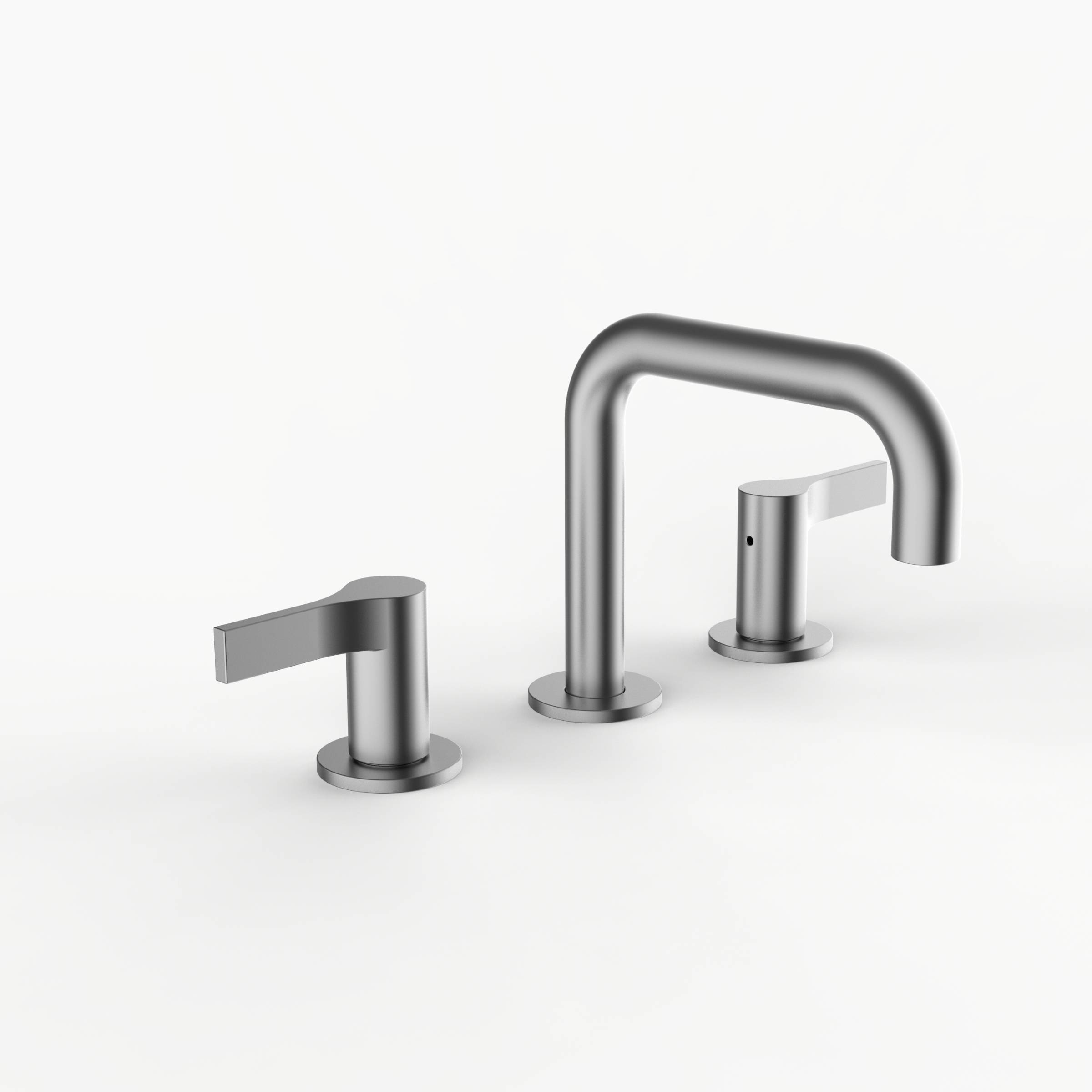 Davinci D02-H08-100-SN Program 1.0 Deck Mounted Three Hole Lavatory Faucet with 90 Degree Spout with Lever Handles in Satin Nickel 