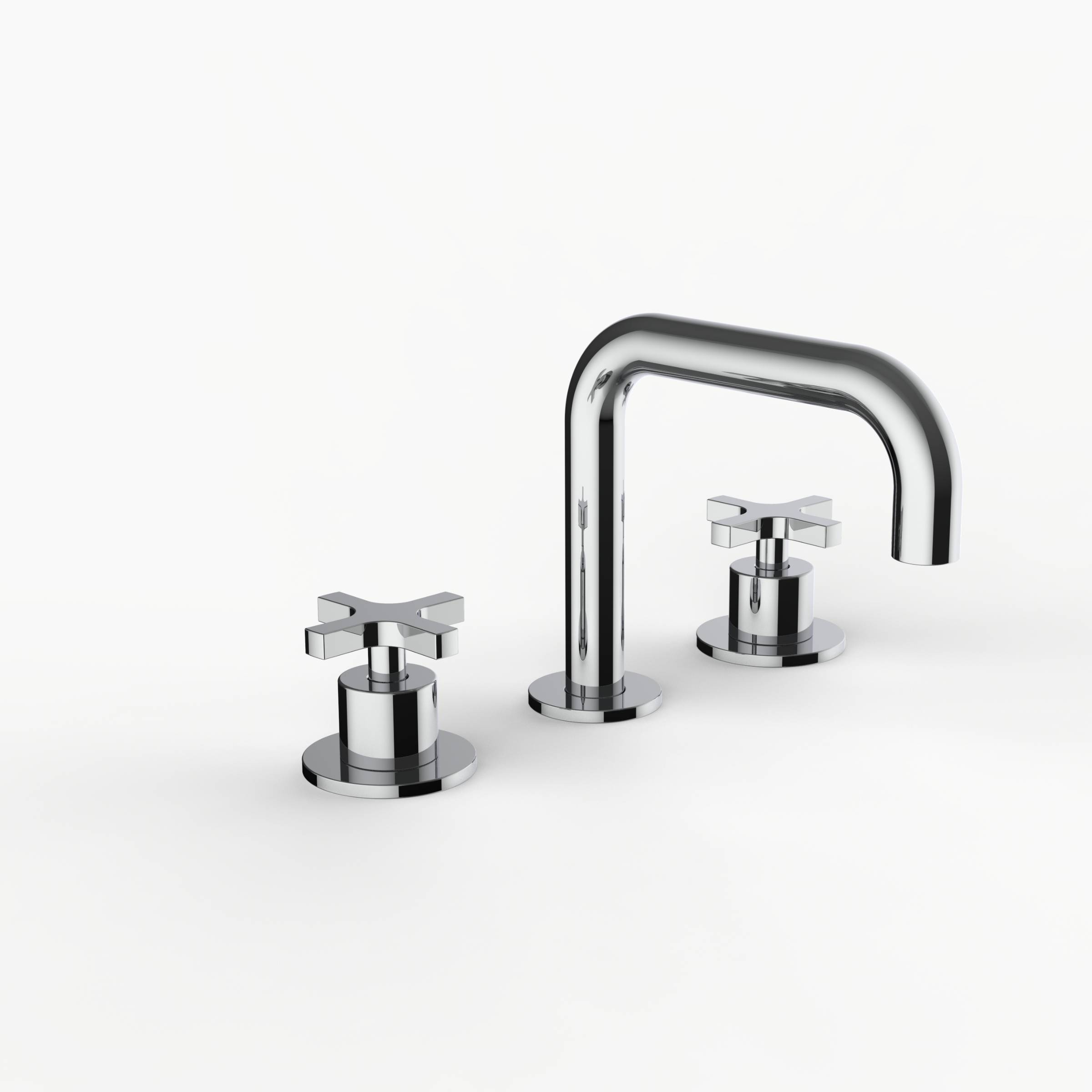 Davinci D02-H24-100-PC Program 1.1 Deck Mounted, Three Hole Lavatory Faucet with 90 Degree Spout with Cross Handles in Polished Chrome