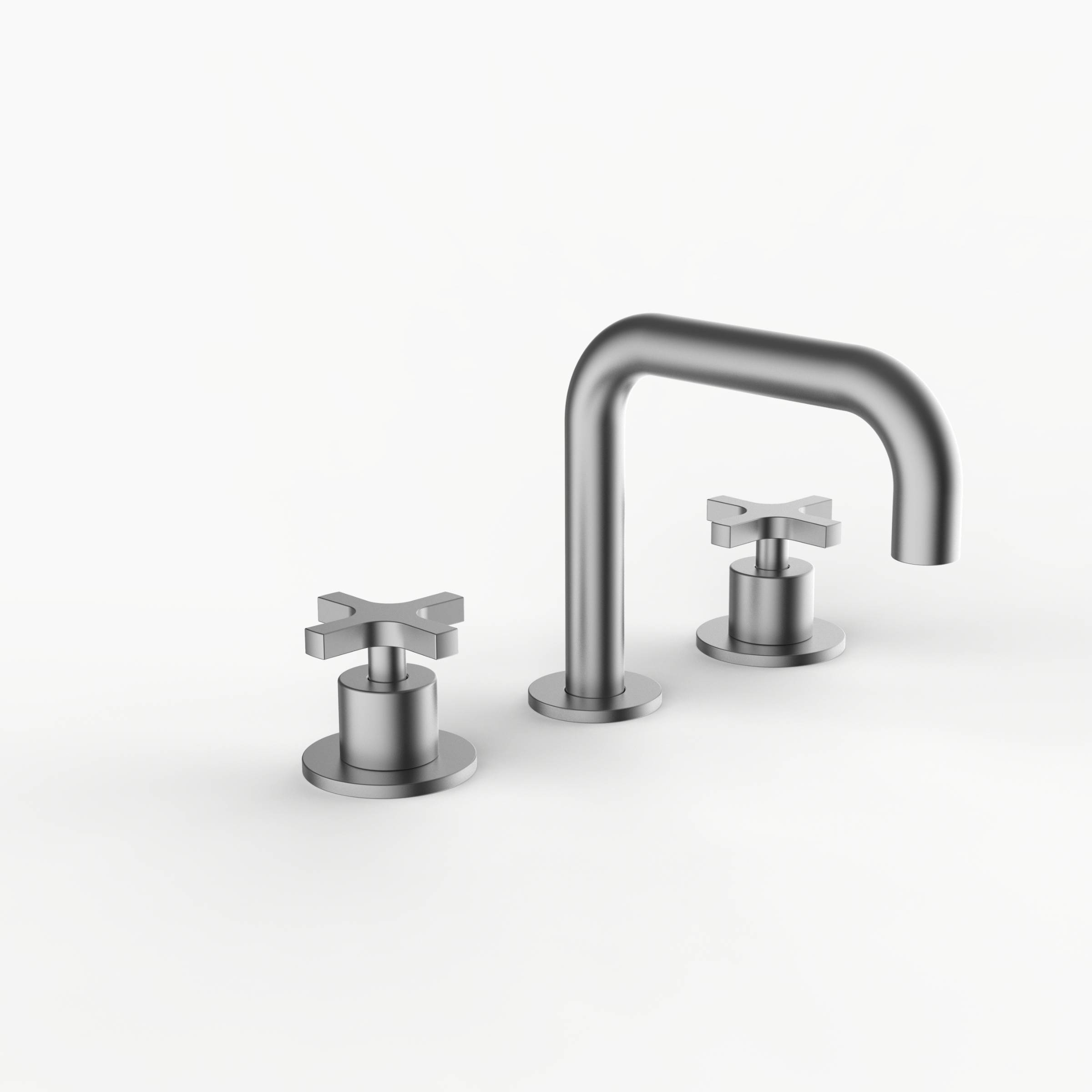 Davinci D02-H24-100-SN Program 1.1 Deck Mounted, Three Hole Lavatory Faucet with 90 Degree Spout with Cross Handles in Satin Nickel