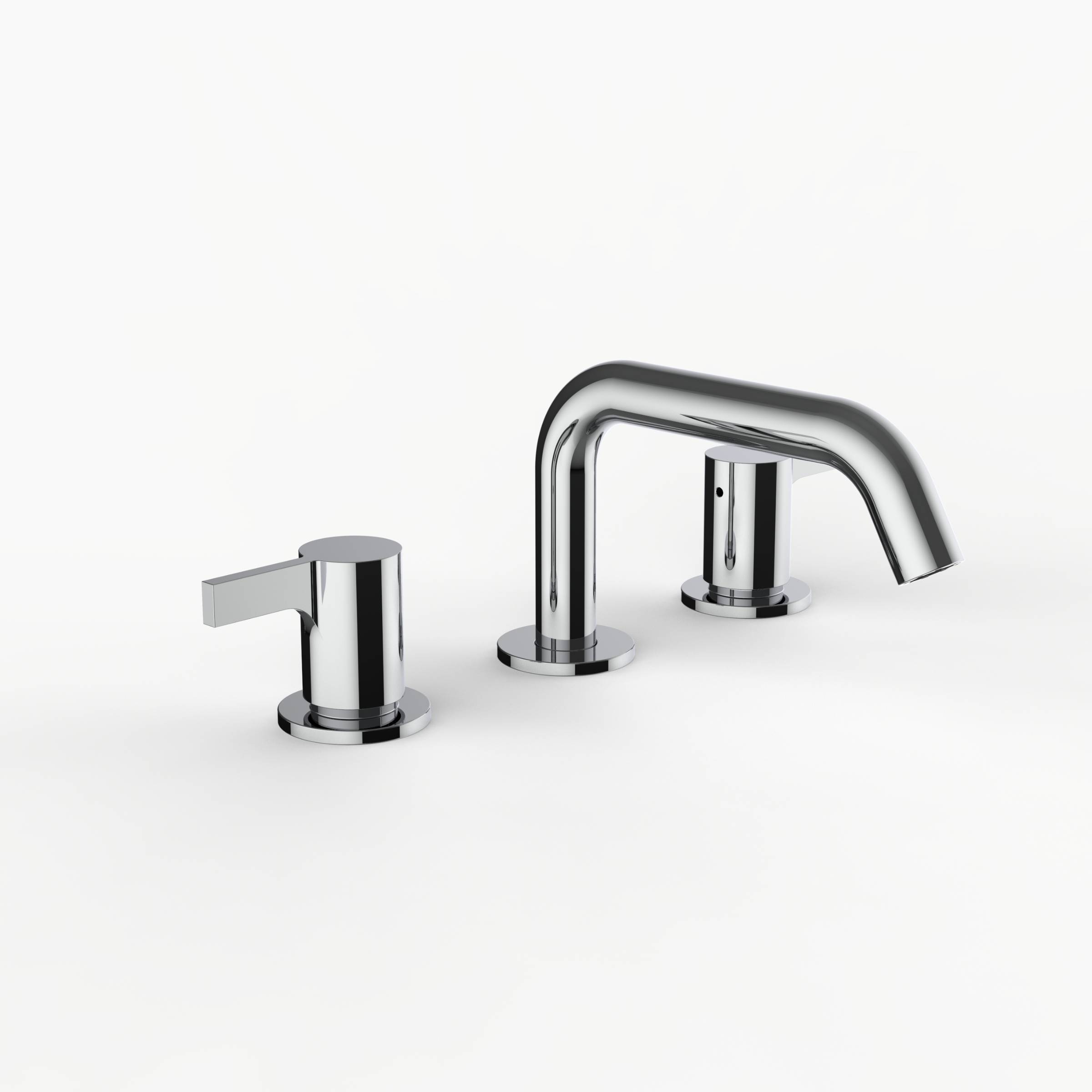 Davinci D03-H02-100-PC Program 1.0 Deck Mounted Three Hole Lavatory Faucet with Soft Angle Spout with Lever Handles in Polished Chrome