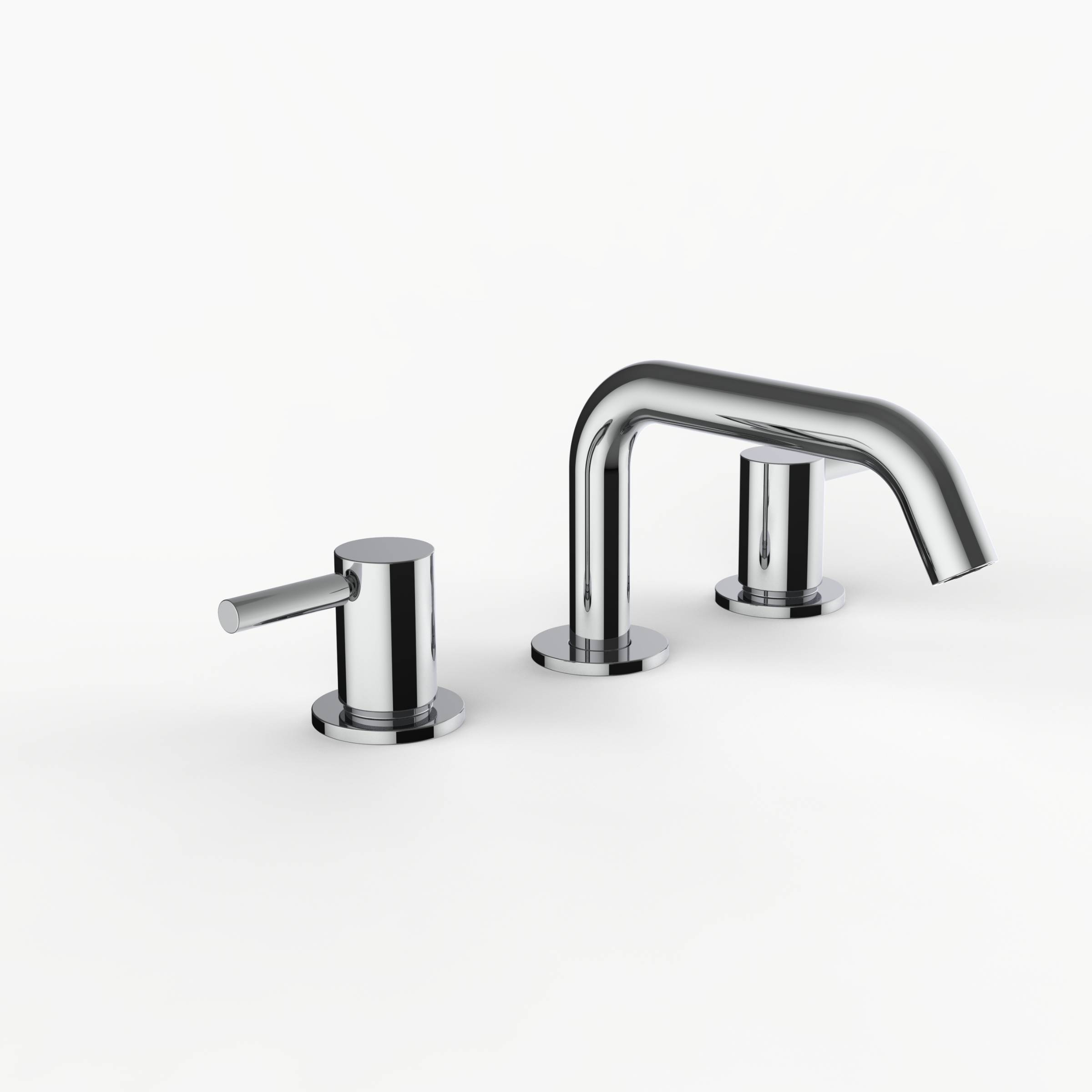 Davinci D03-H05-100-PC Program 1.0 Deck Mounted Three Hole Lavatory Faucet with Soft Angle Spout with Lever Handles in Polished Chrome