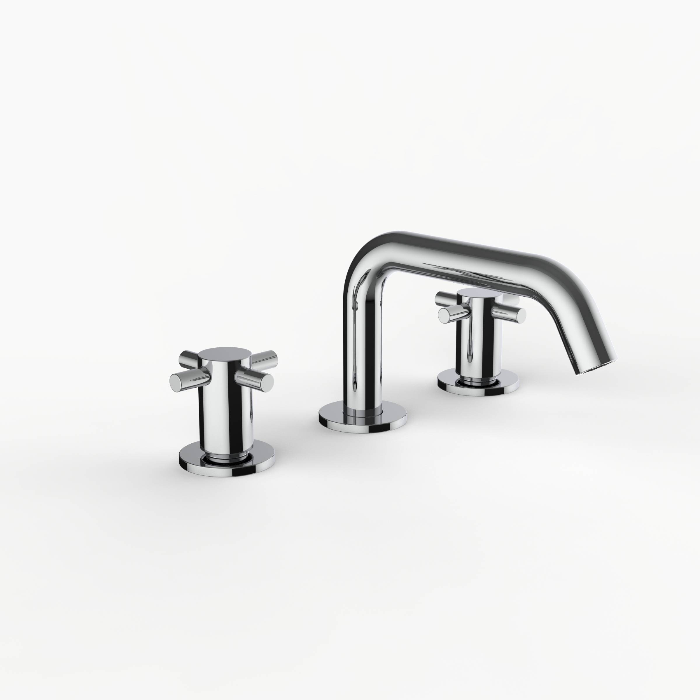 Davinci D03-H06-100-PC Program 1.0 Deck Mounted Three Hole Lavatory Faucet with Soft Angle Spout with Cross Handles in Polished Chrome