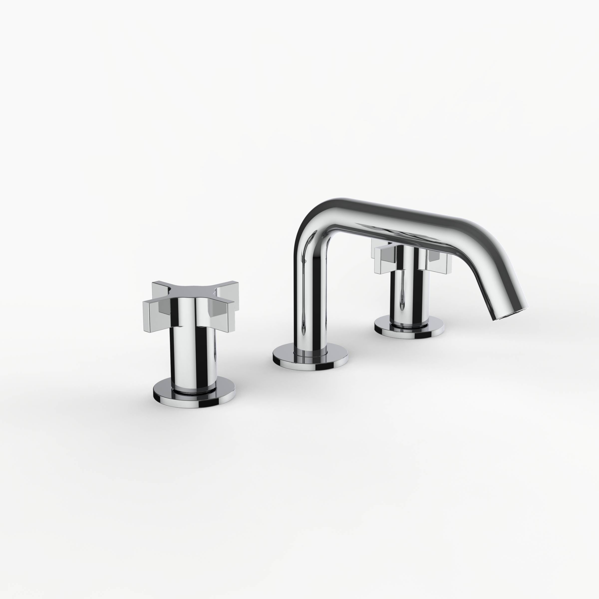 Davinci D03-H07-100-PC Program 1.0 Deck Mounted Three Hole Lavatory Faucet with Soft Angle Spout with Cross Handles in Polished Chrome