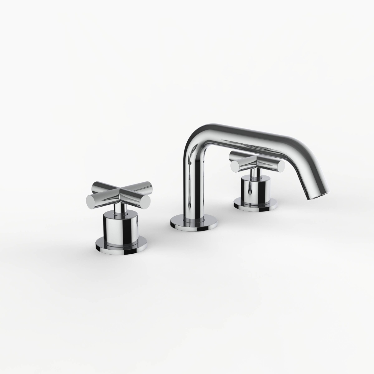 Davinci D03-H19-100-PC Program 1.1 Deck Mounted, Three Hole Lavatory Faucet with Soft Angle Spout with Cross Handles in Polished Chrome
