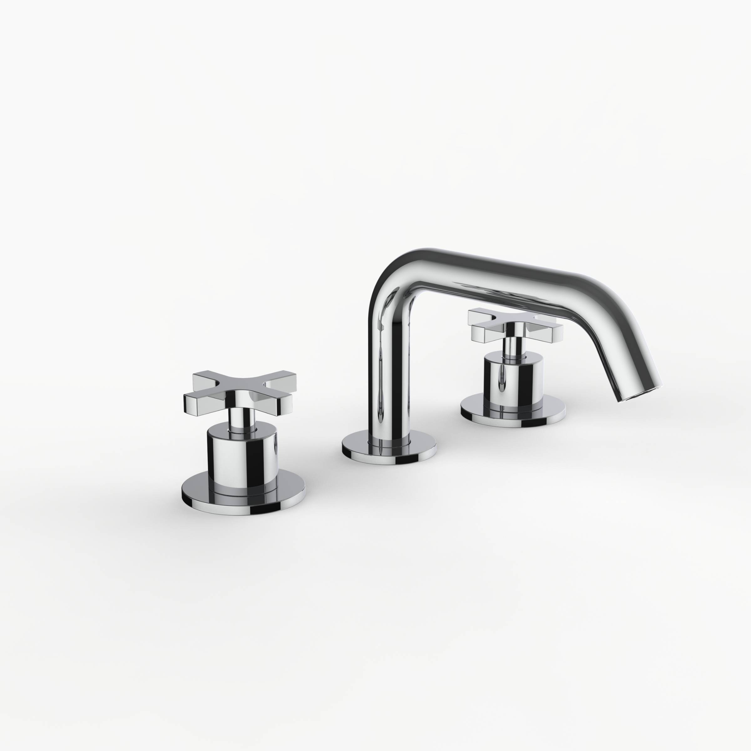Davinci D03-H24-100-PC Program 1.1 Deck Mounted, Three Hole Lavatory Faucet with Soft Angle Spout with Cross Handles in Polished Chrome