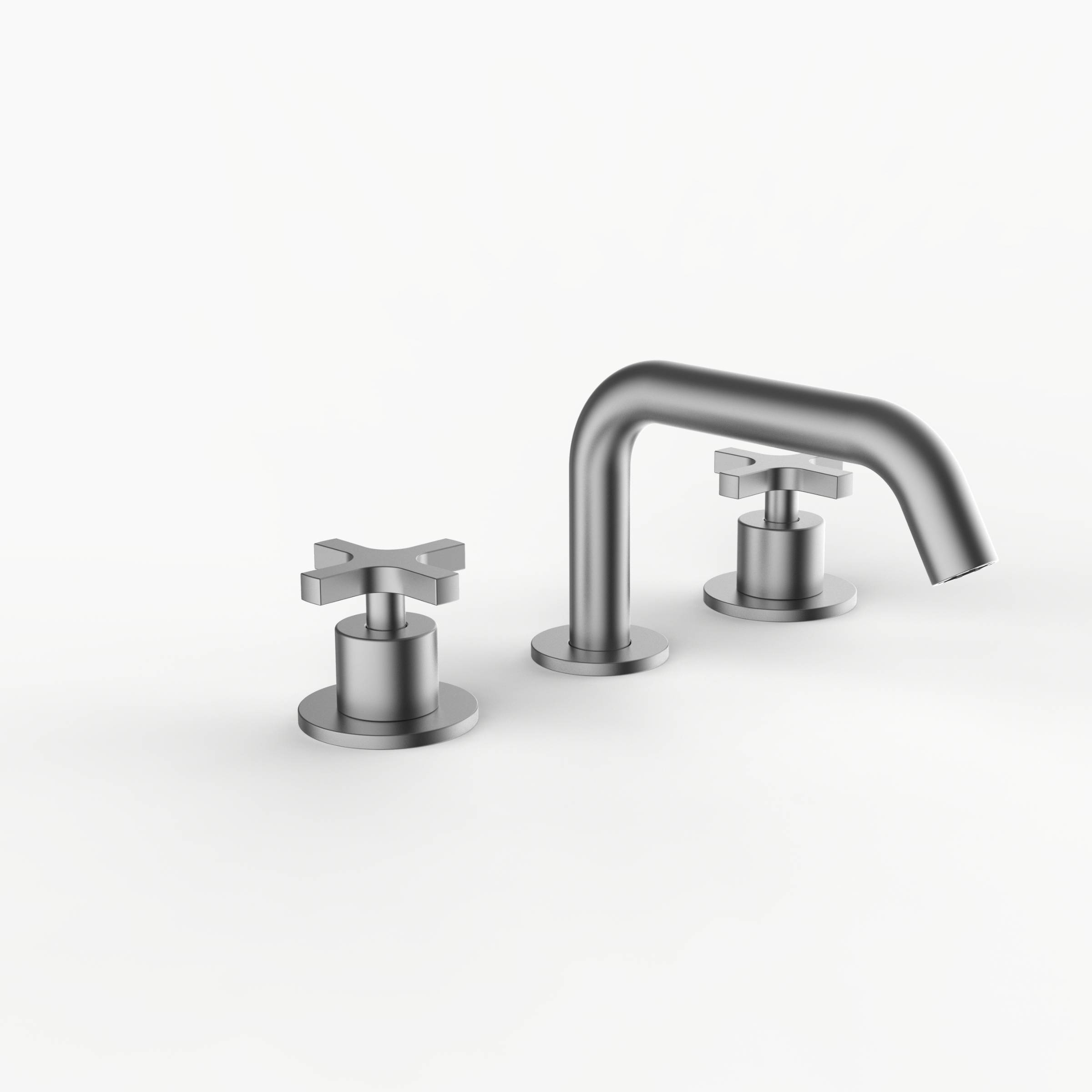 Davinci D03-H24-100-SN Program 1.1 Deck Mounted, Three Hole Lavatory Faucet with Soft Angle Spout with Cross Handles in Satin Nickel