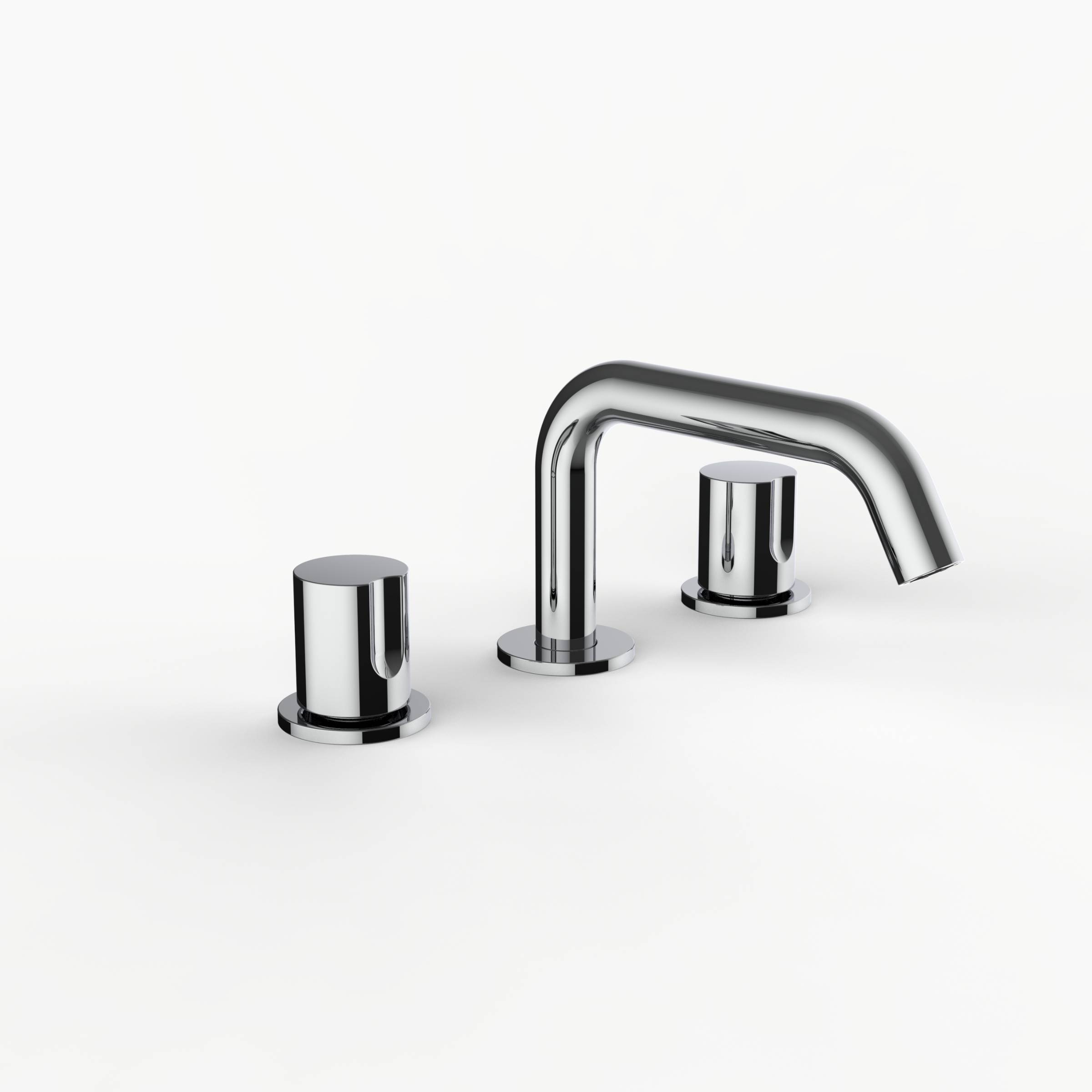 Davinci D03-S3S-100-PC Program 1.0 Deck Mounted, Three Hole Lavatory Faucet with Soft Angle Spout with Tall Knob Handles, Smooth in Polished Chrome