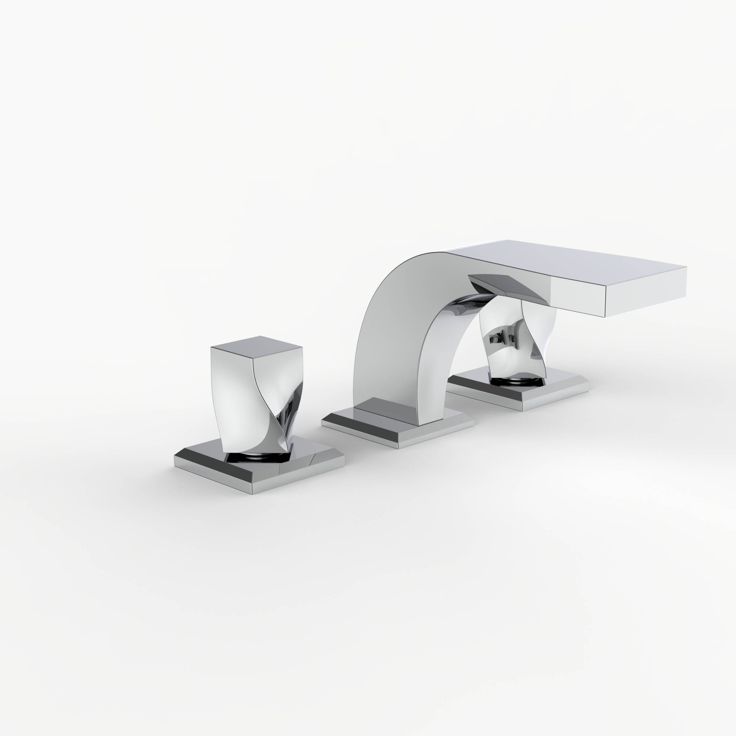 Davinci D04-H09-100-PC Torsion Deck Mounted Three Hole Lavatory Faucet with Low Profile Spout with Twist Knob Handles in Polished Chrome