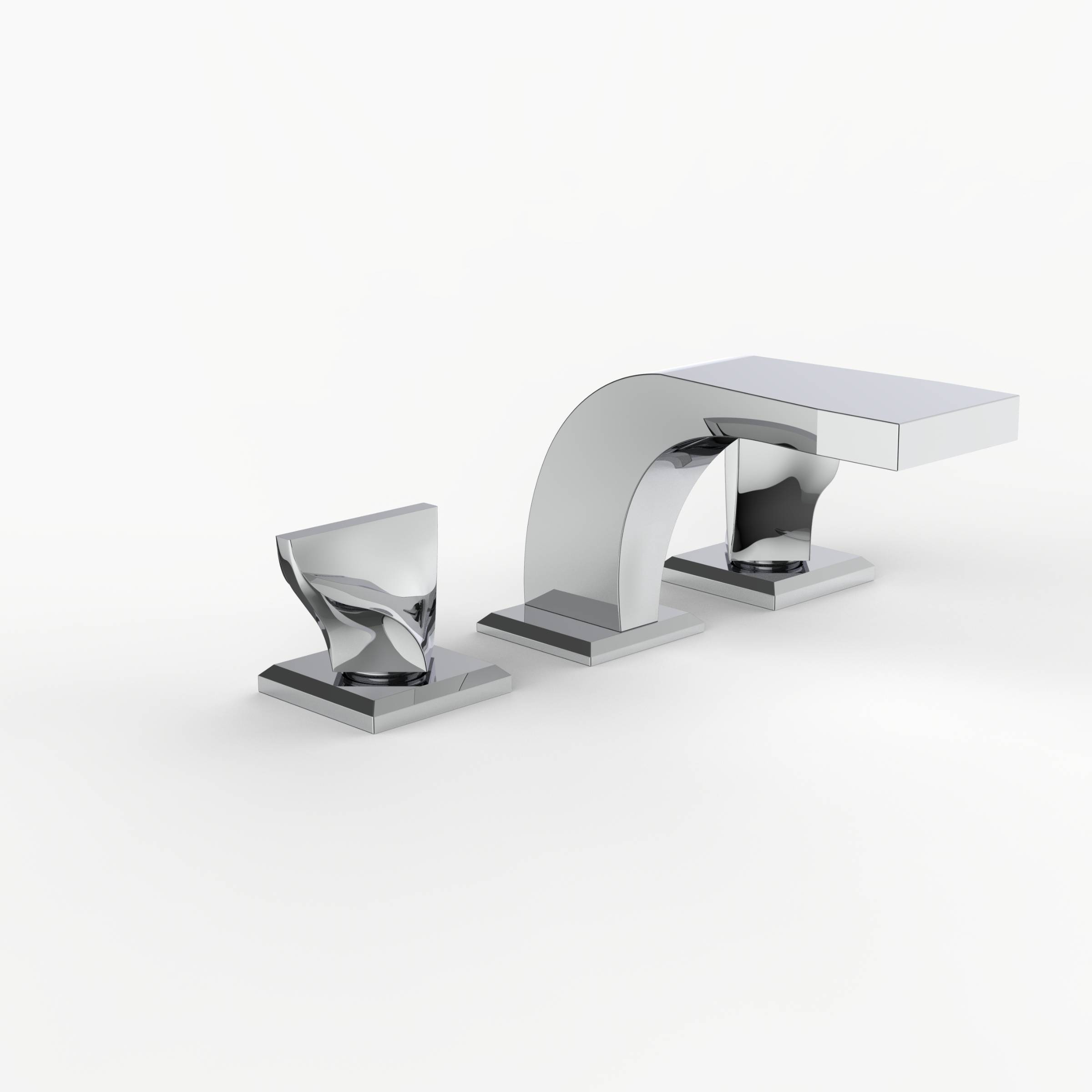 Davinci D04-H10-100-PC Torsion Deck Mounted Three Hole Lavatory Faucet with Low Profile Spout with Flat Knob Handles in Polished Chrome