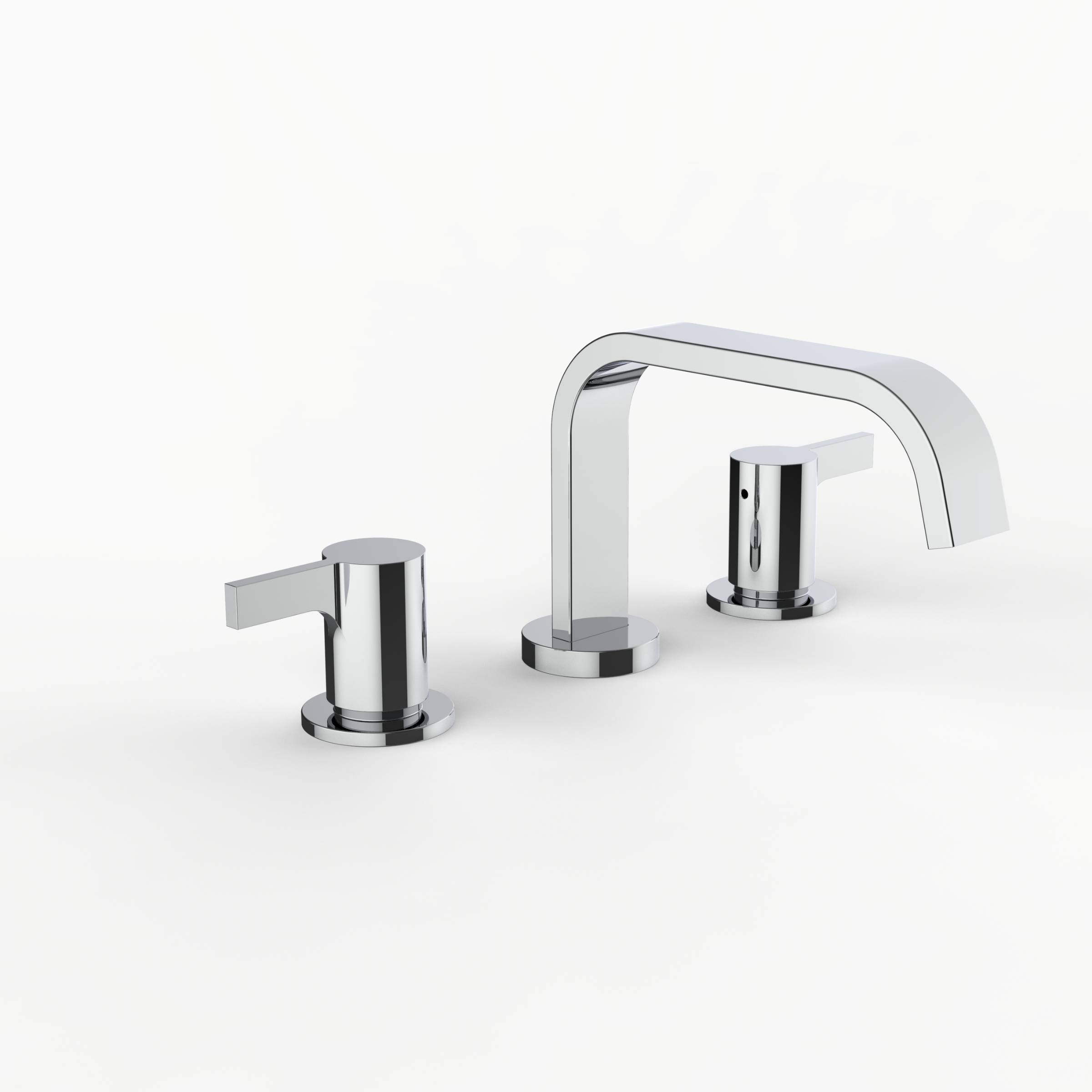Davinci D05-H02-100-PC Flat Round Deck Mounted, Three Hole Lavatory Faucet with Flat Low, Round Flange Spout with Flag Lever Style Handles in Polished Chrome